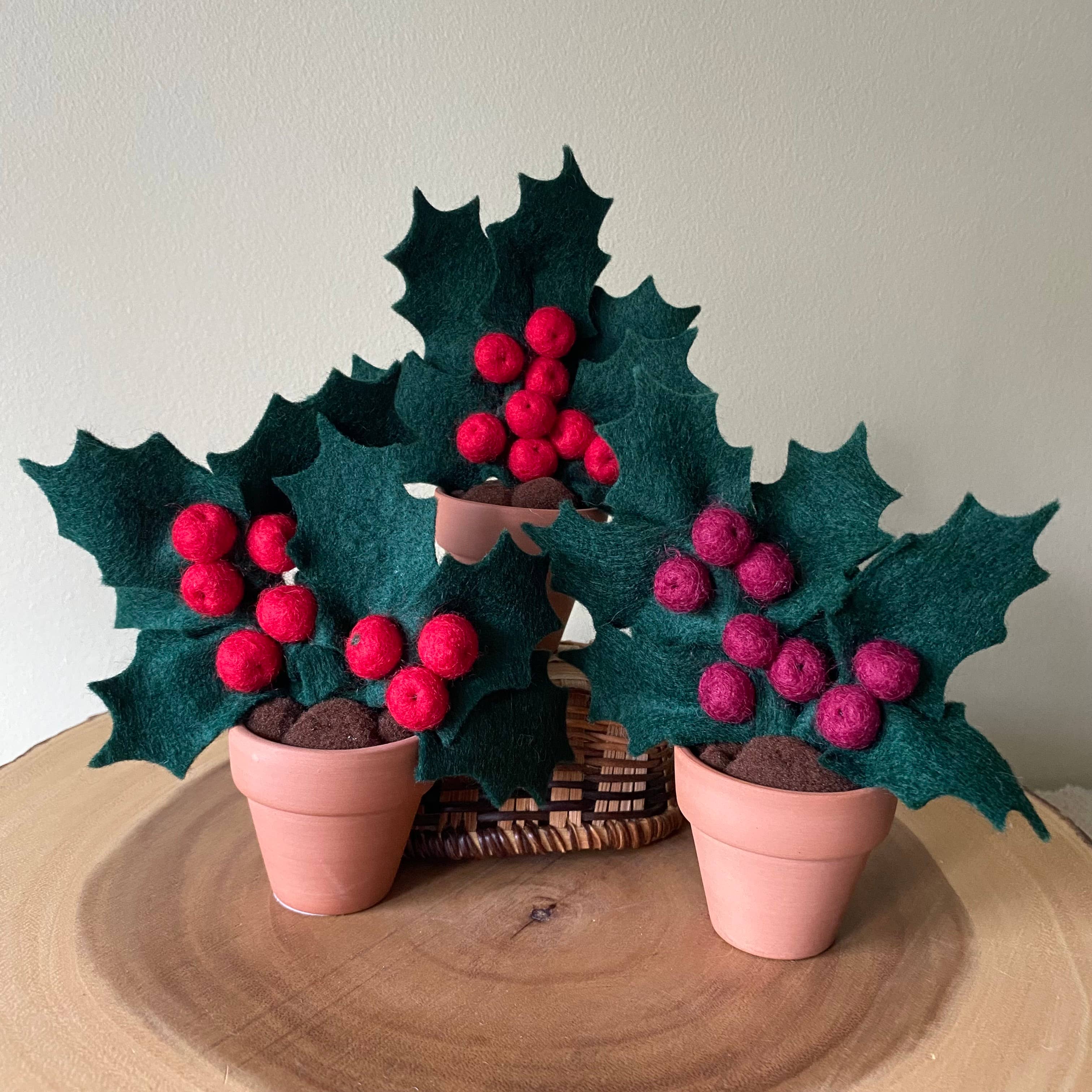 Christmas Holly Felt Forever Plant (Dec Birth Month Flower): Red