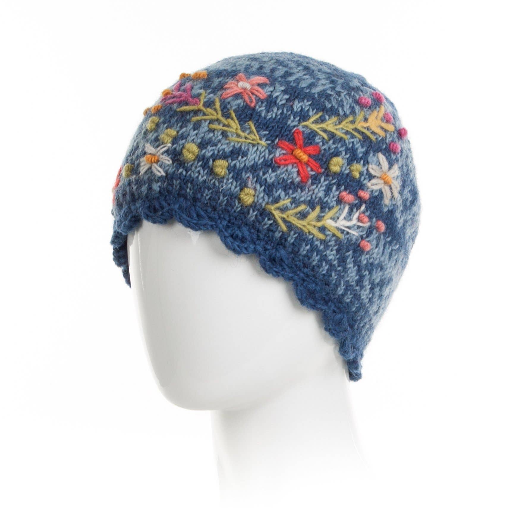 Sadie Floral Embroidered Wool Beanie Hat: Mint
