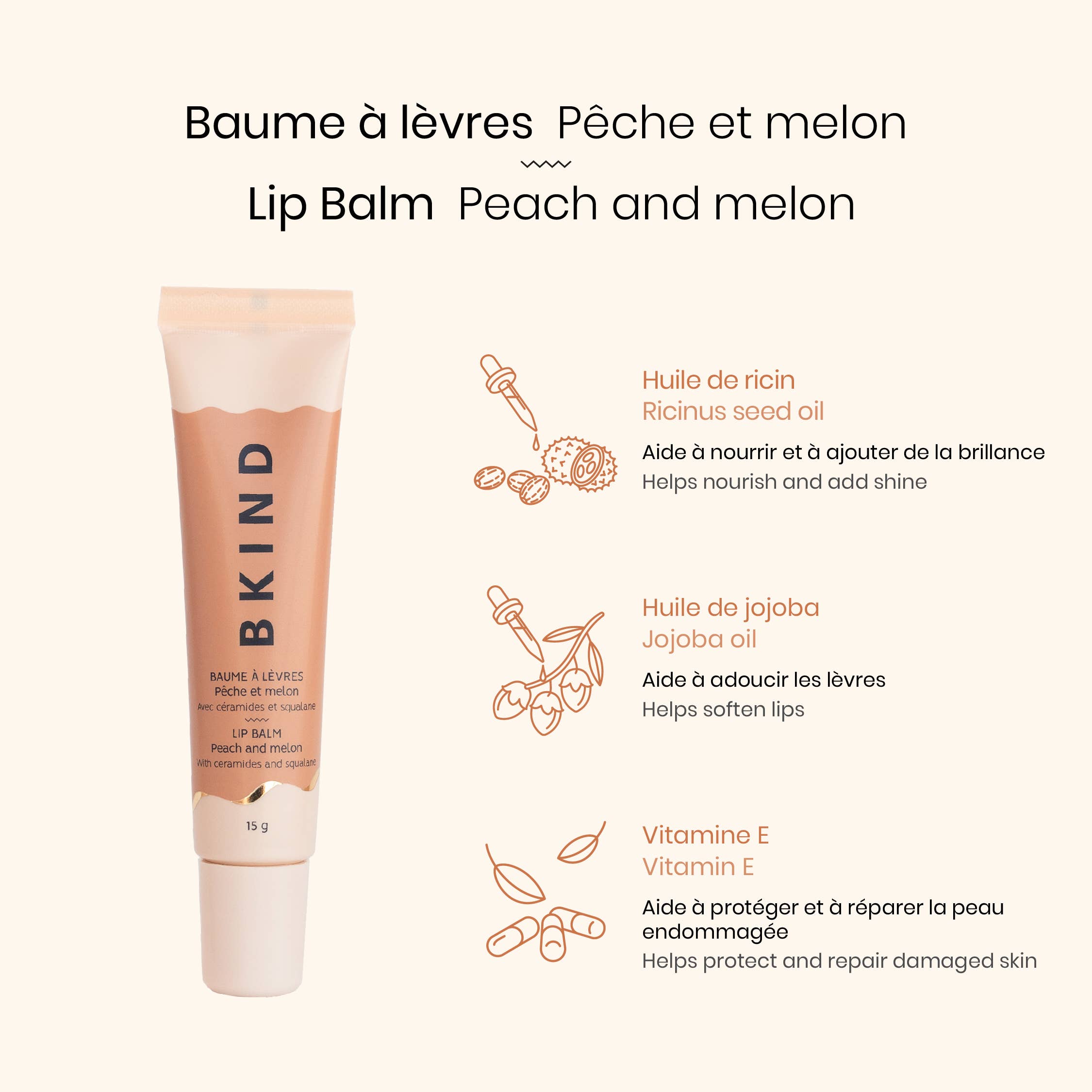 BKIND Nourishing ceramide lip balm | Peach and melon