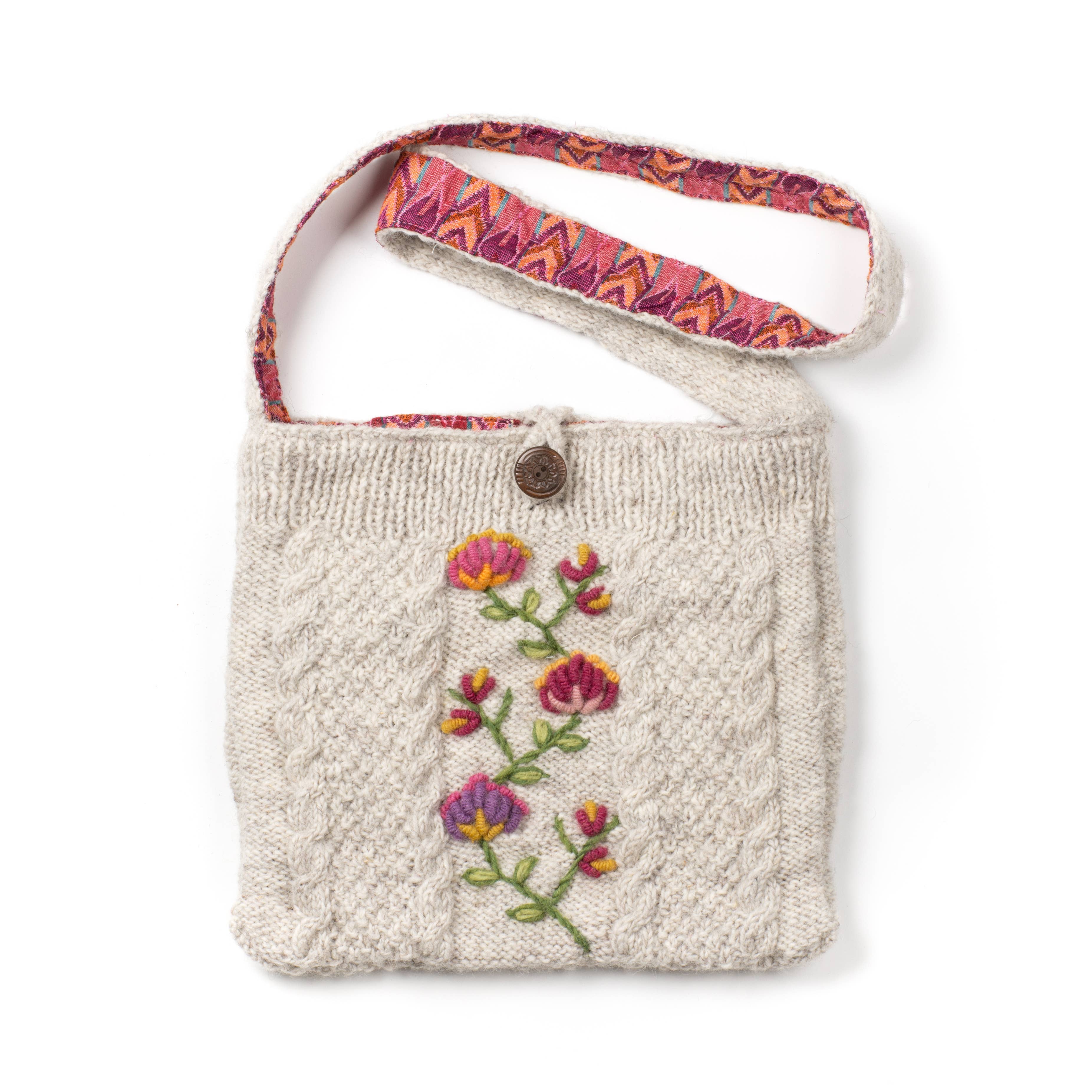 Blooms Wool Handbag – Embroidered Knit Purse