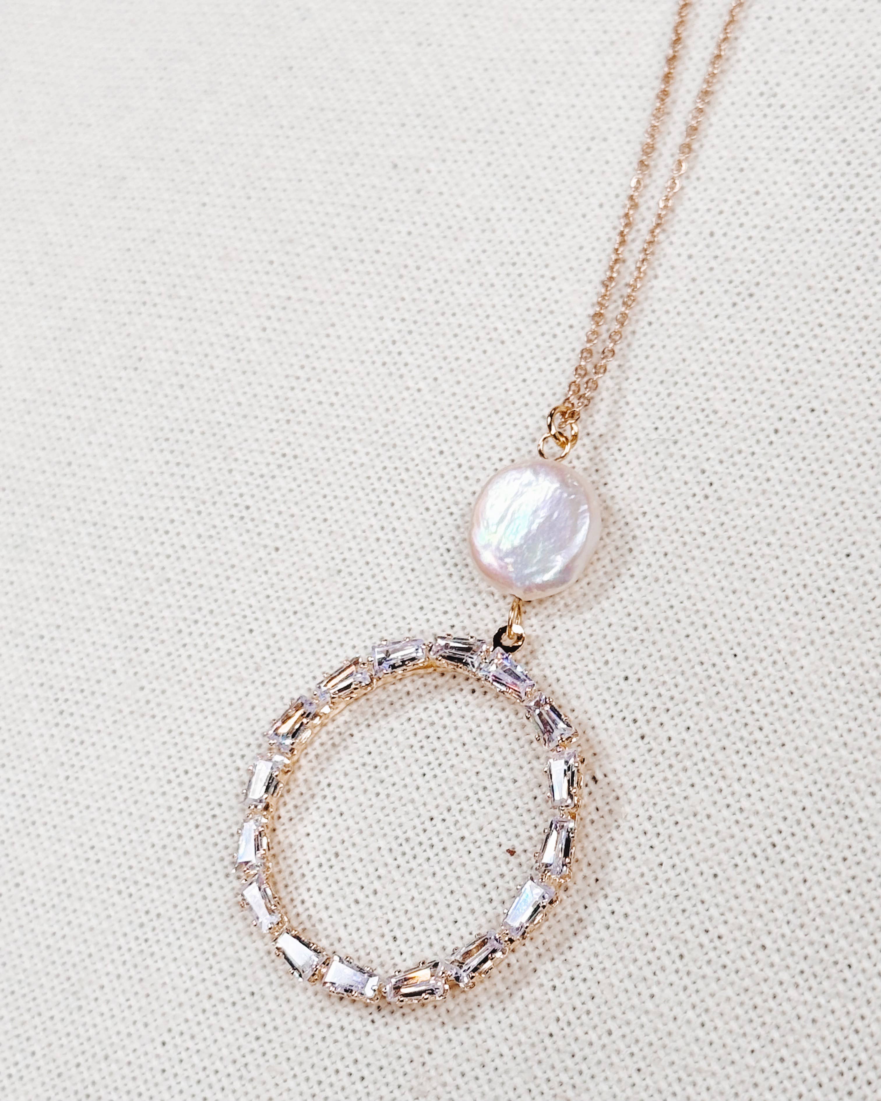 Gold Cubic Zirconia Freshwater Coin Pearl Bridal Necklace