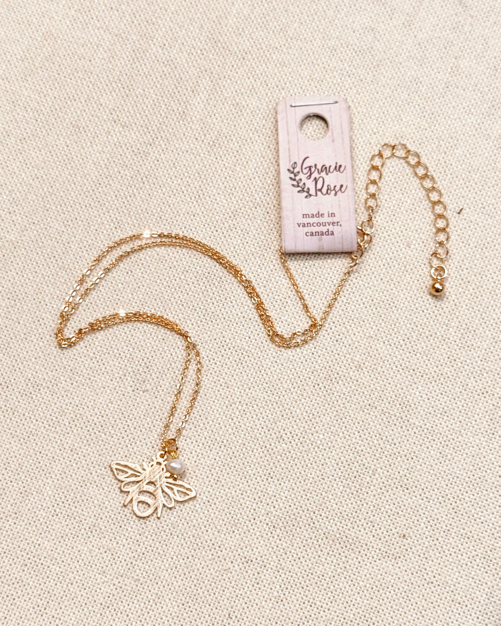 Textured Brass Bee Gold Charm Necklace