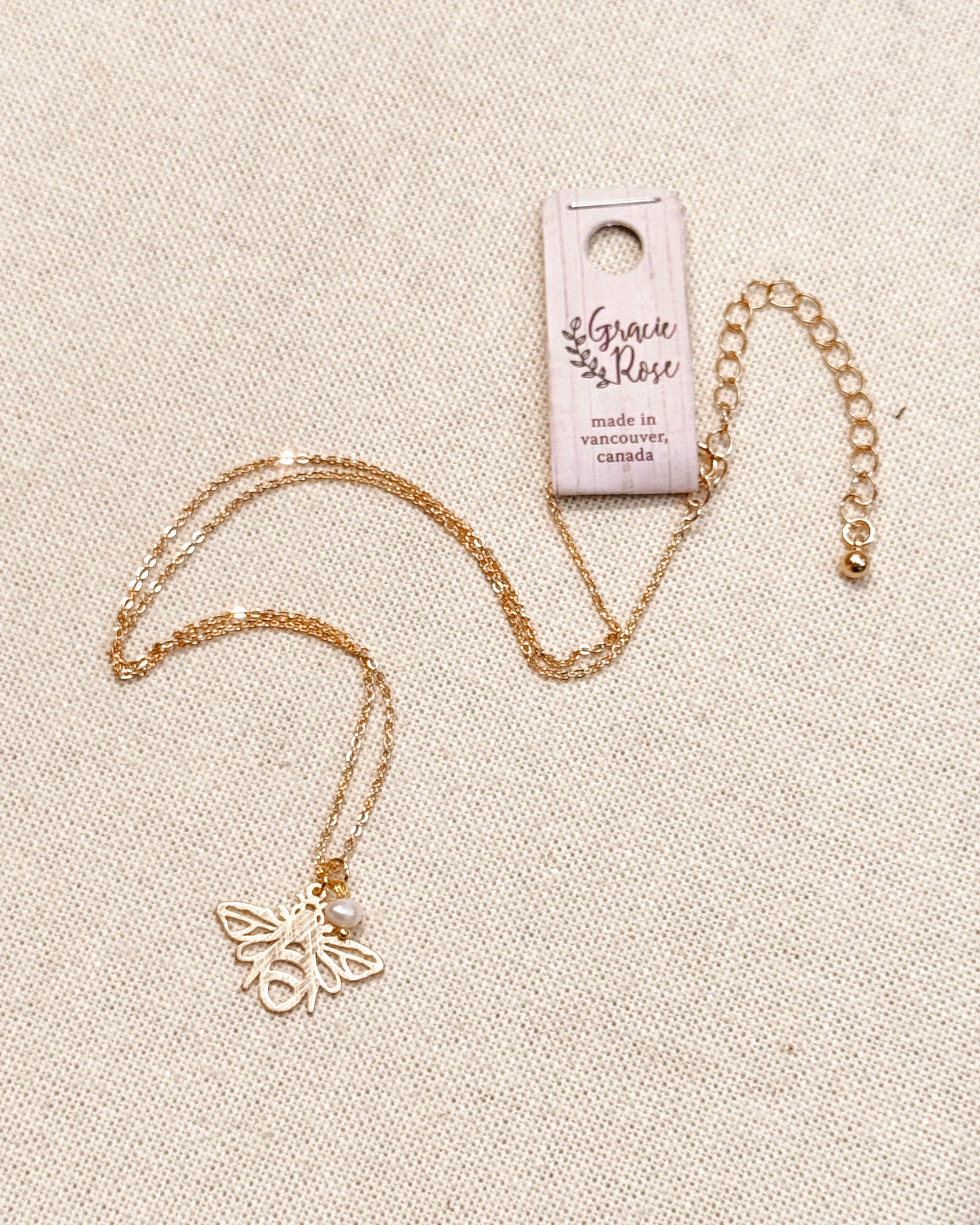 Textured Brass Bee Gold Charm Necklace