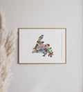 Newfoundland Map Pressed Flower Print 8x10