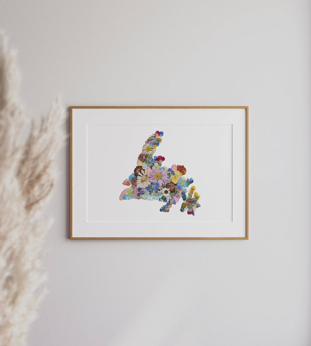 Newfoundland Map Pressed Flower Print 11x14