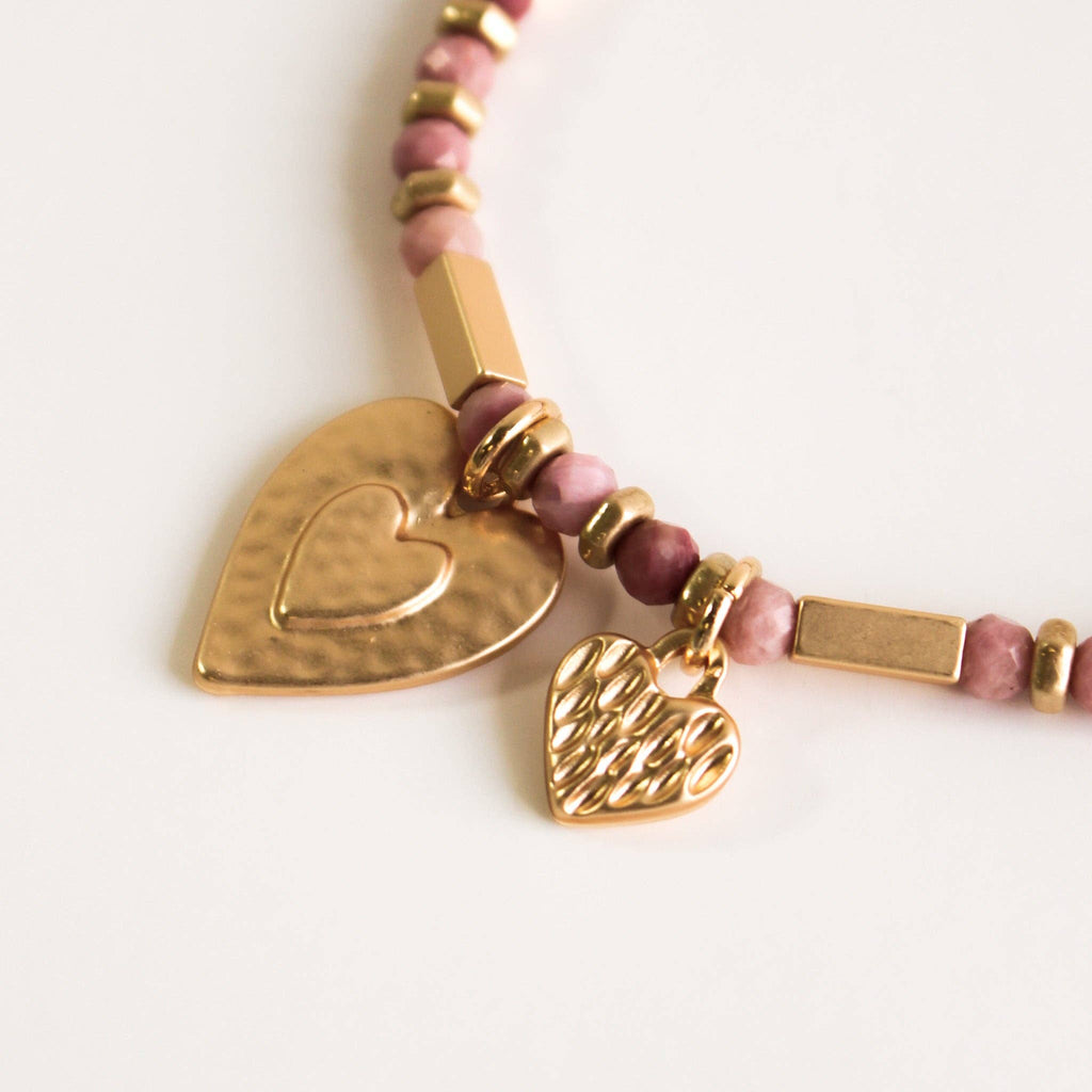 Stretch Bracelet Natural Stone & Gold Charms