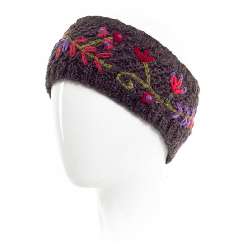 Naomi Knit Wool Headband with Embroidery: Medium Natural