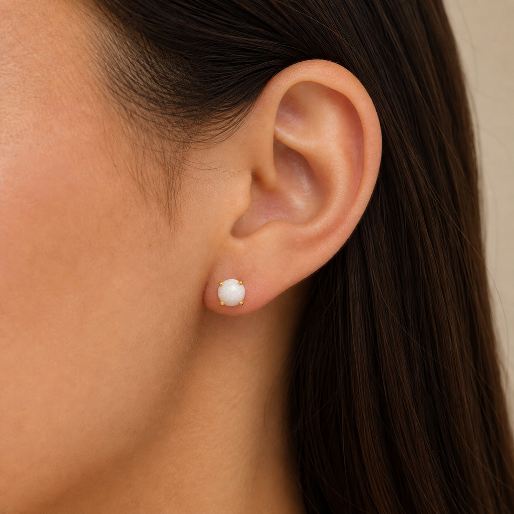 White Opal & Gold Studs