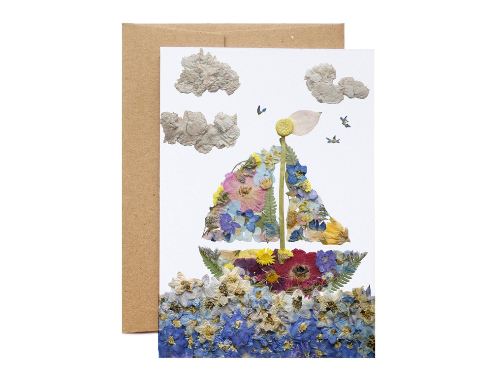 Sailboat Nautical Pressed flower Card