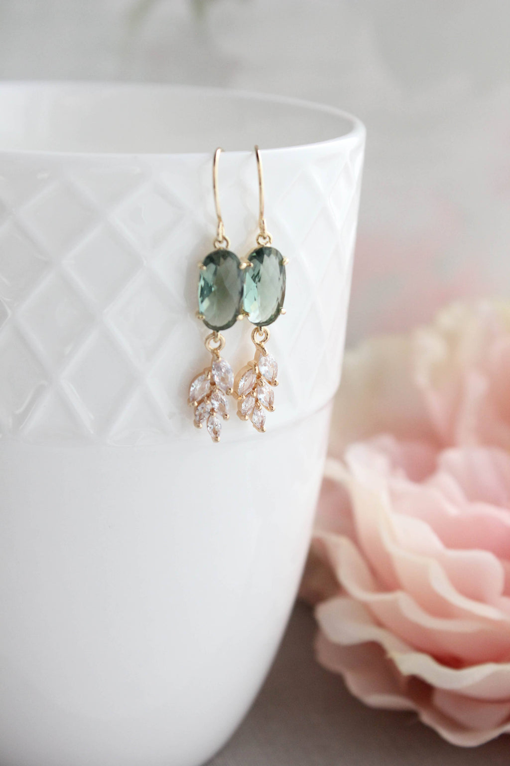 Blue Crystal Leaf Motif Earrings