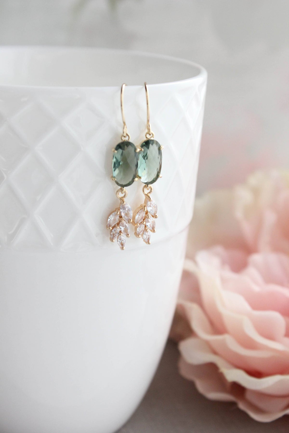 Blue Crystal Leaf Motif Earrings