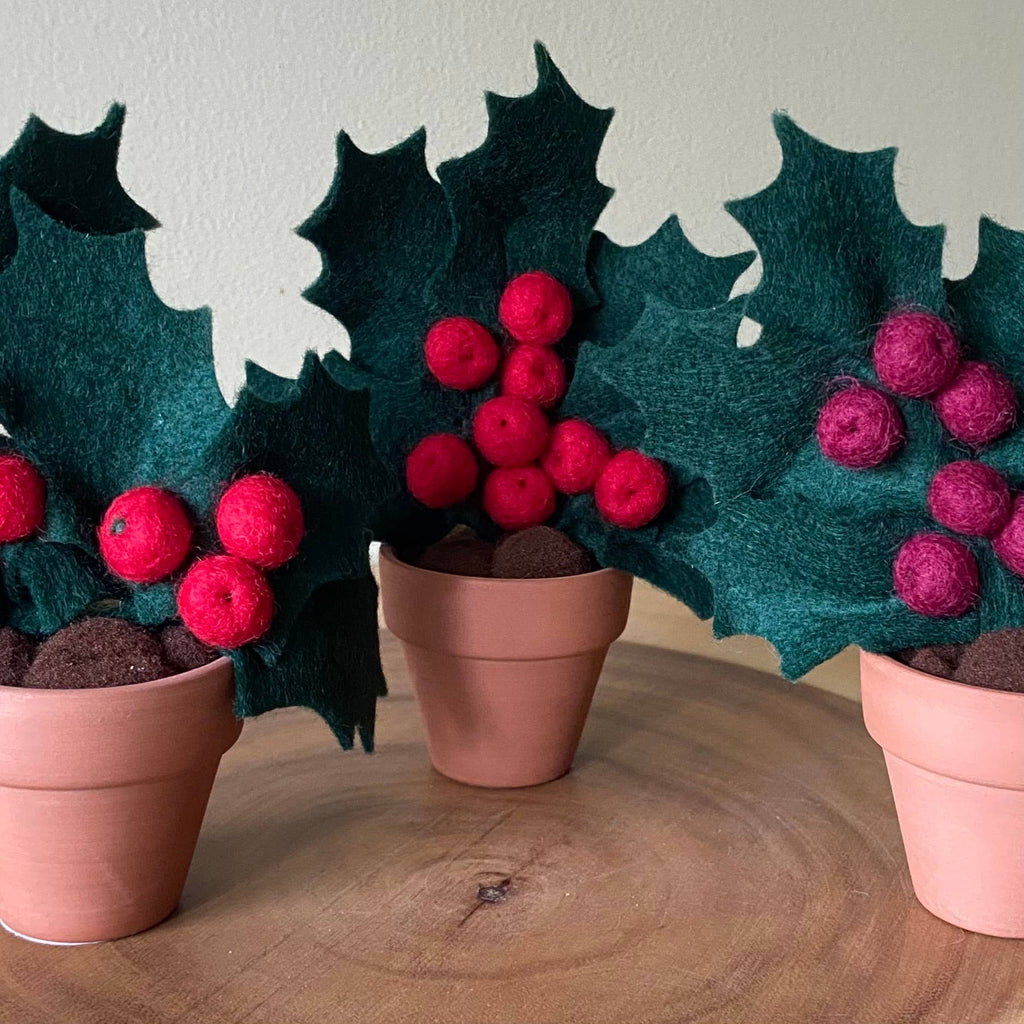 Christmas Holly Felt Forever Plant (Dec Birth Month Flower): Red