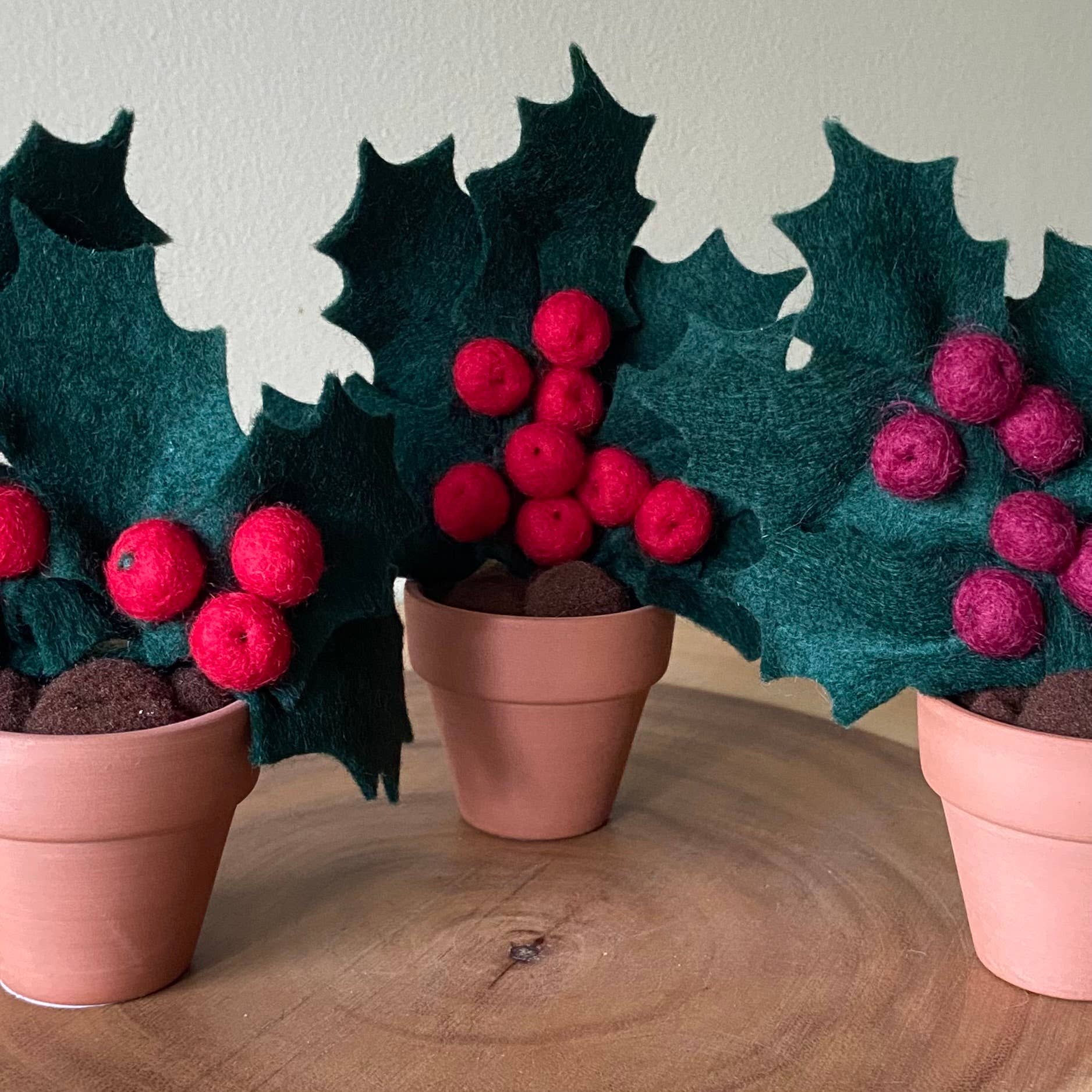 Christmas Holly Felt Forever Plant (Dec Birth Month Flower): Red