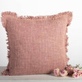 18" x 18" Cotton Slub Cushion Cover With Fringes, Dull Rose