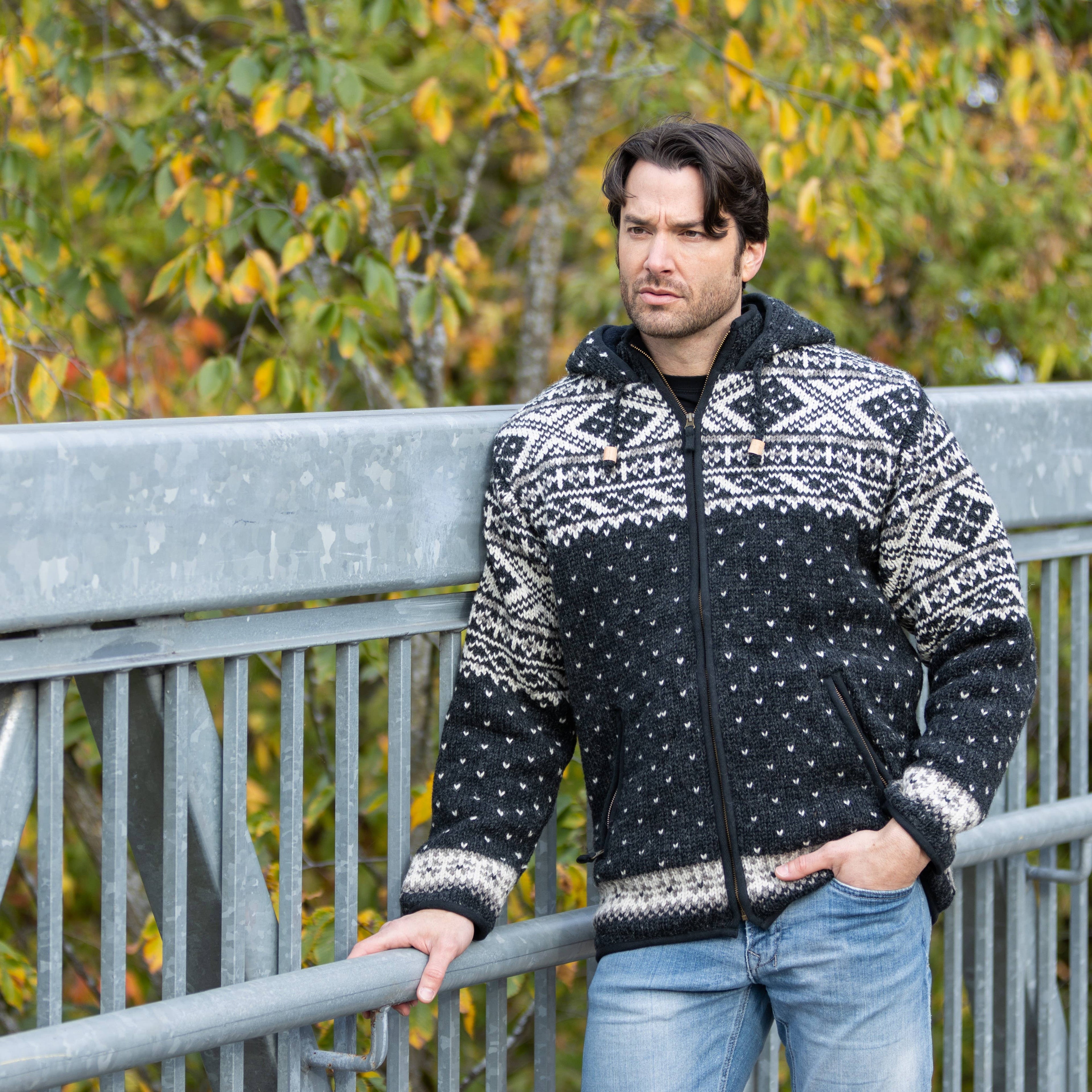 Moritz Wool Sweater with Zip Front & Nordic Knit Design