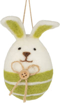A23432: Felt bunny ornament, green base, jute bow, 4 in