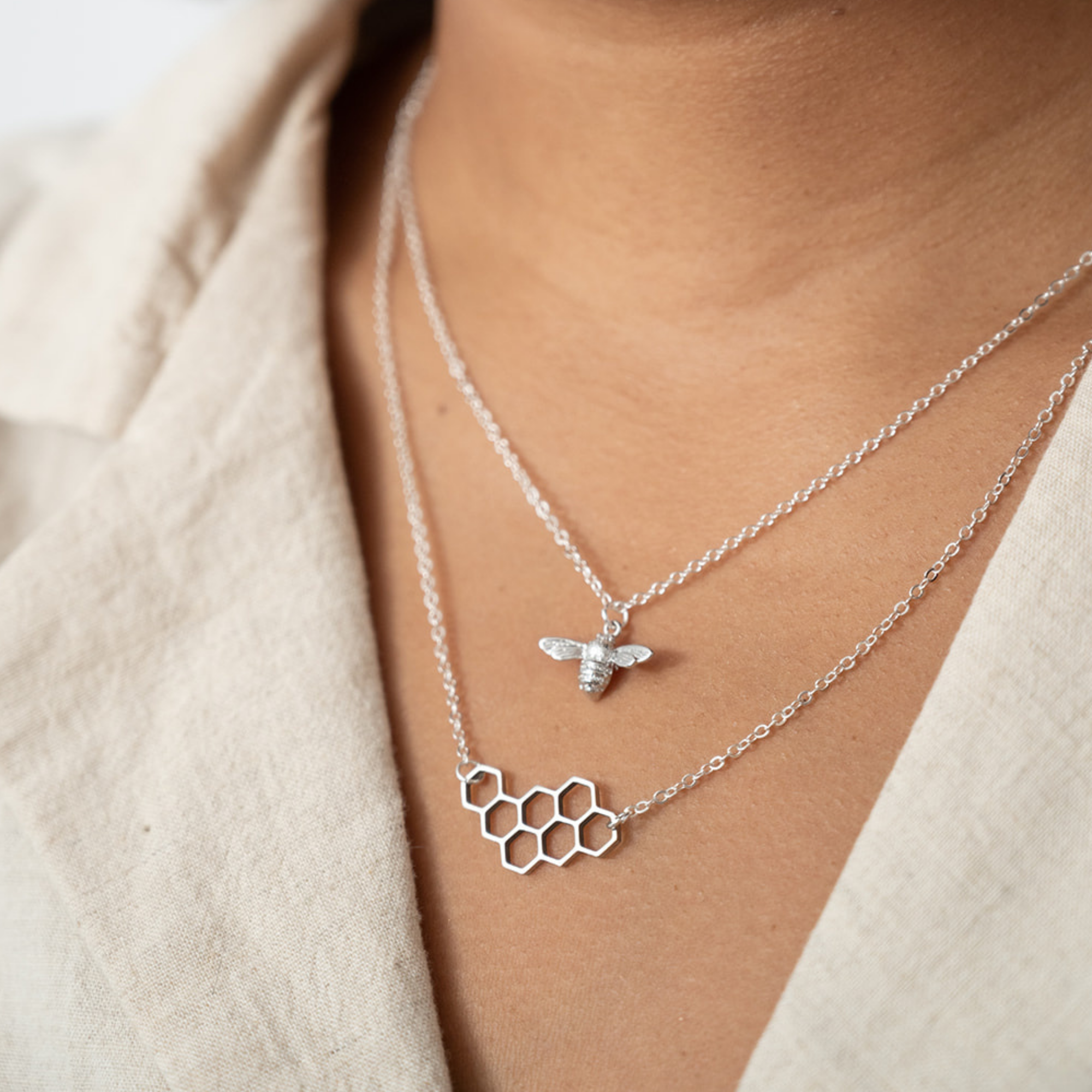 Bee & Honeycomb Necklace Set: Gold