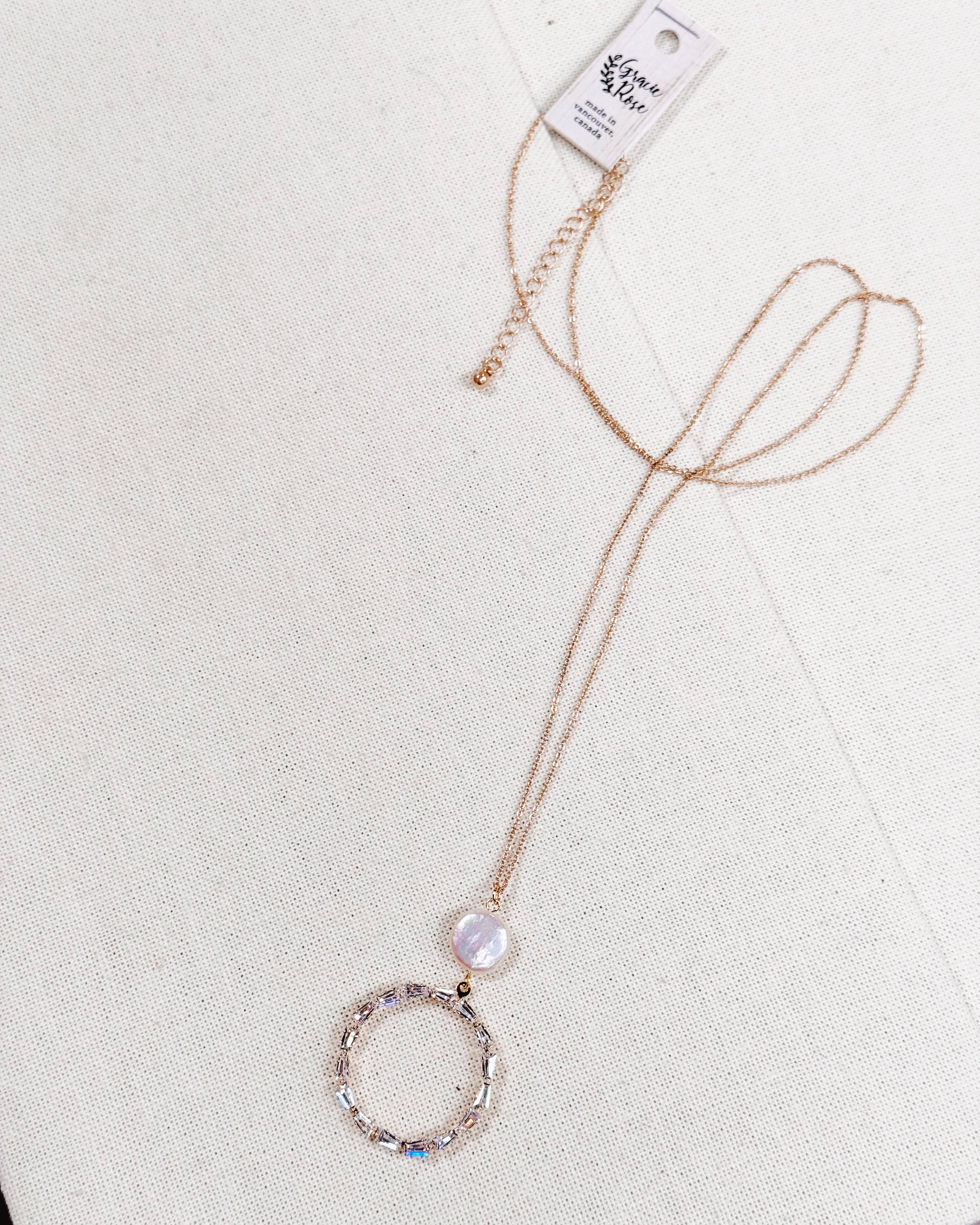 Gold Cubic Zirconia Freshwater Coin Pearl Bridal Necklace