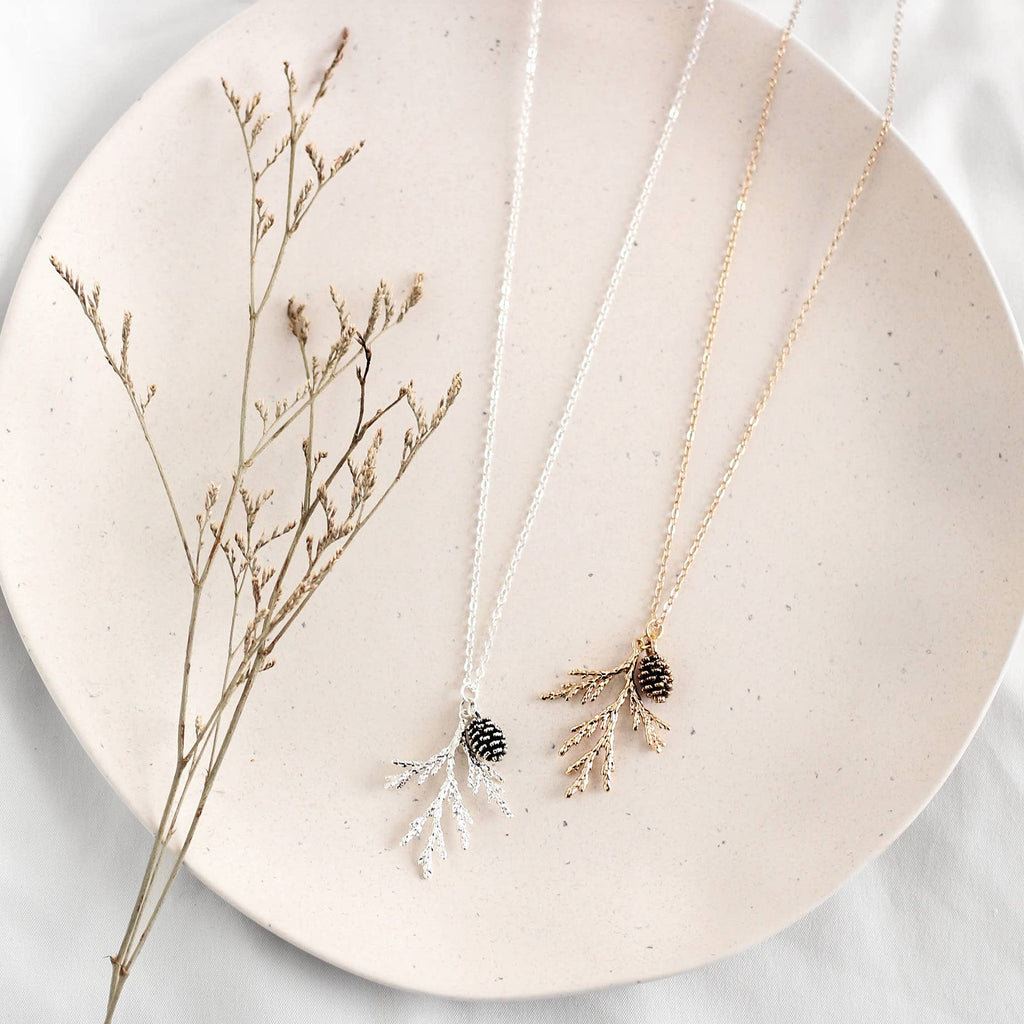 Juniper & Pine Cone Necklace: Gold