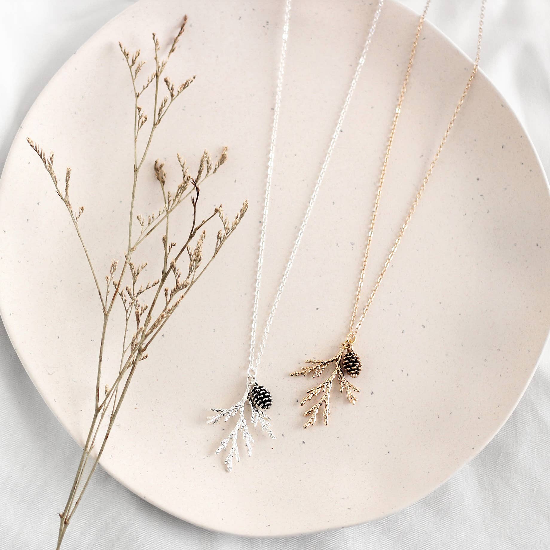 Juniper & Pine Cone Necklace: Gold