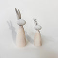 Carved Wooden Rabbits, Set of 2