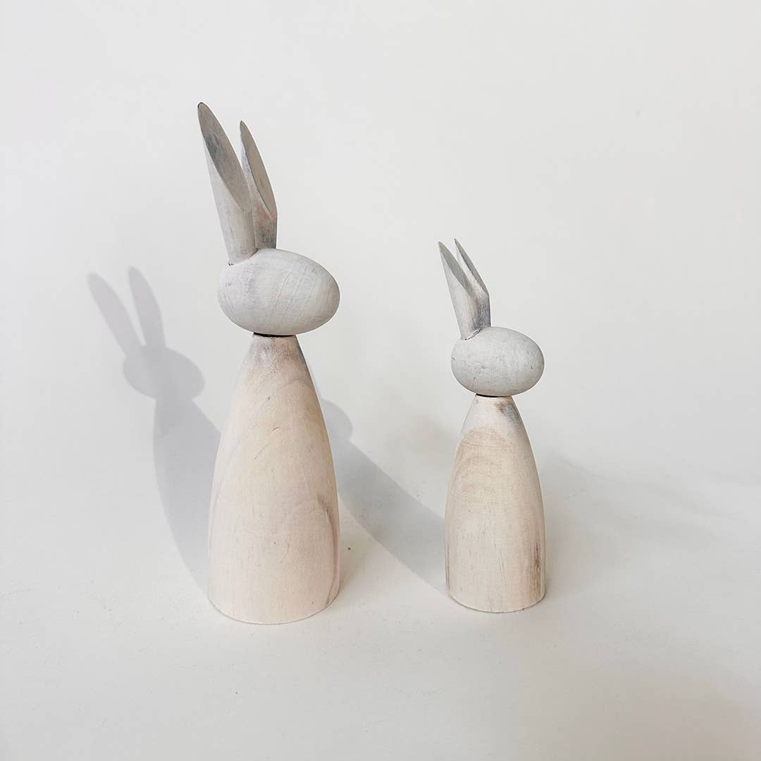 Carved Wooden Rabbits, Set of 2