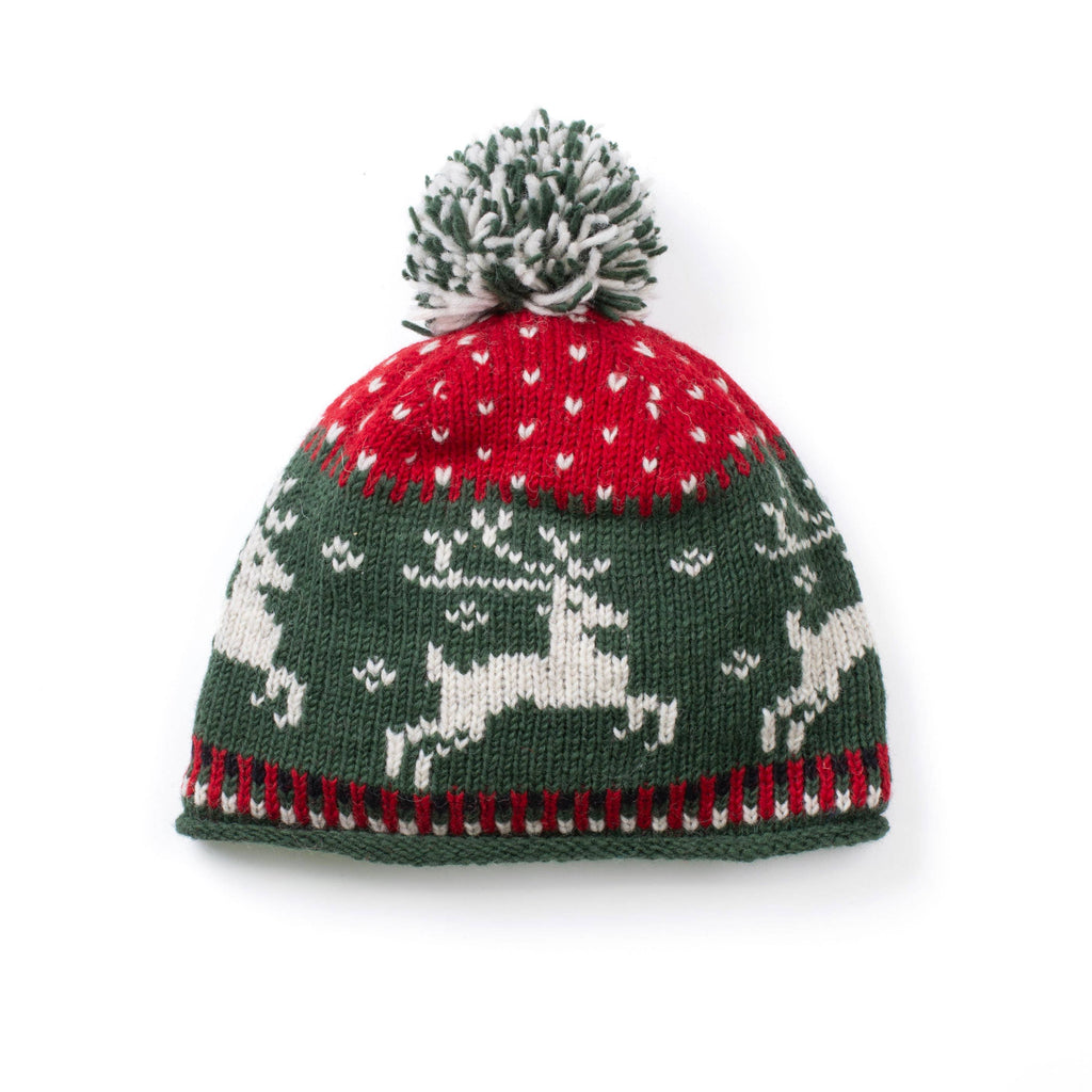 Yuletide Festive Wool Beanie Hat with Pom-Pom: Fawn