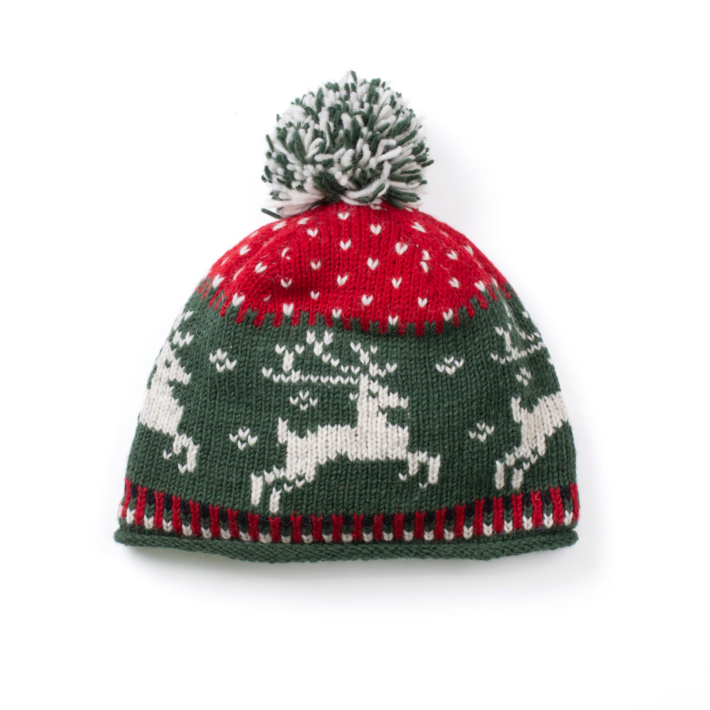 Yuletide Festive Wool Beanie Hat with Pom-Pom: Fawn
