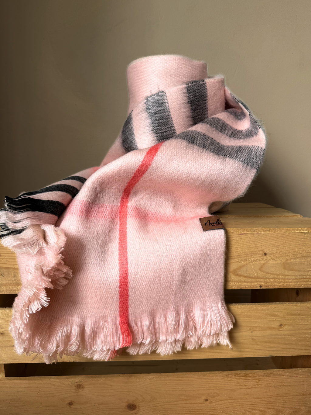 Cherry Blossom Plaid Alpaca Wool Blanket Scarf