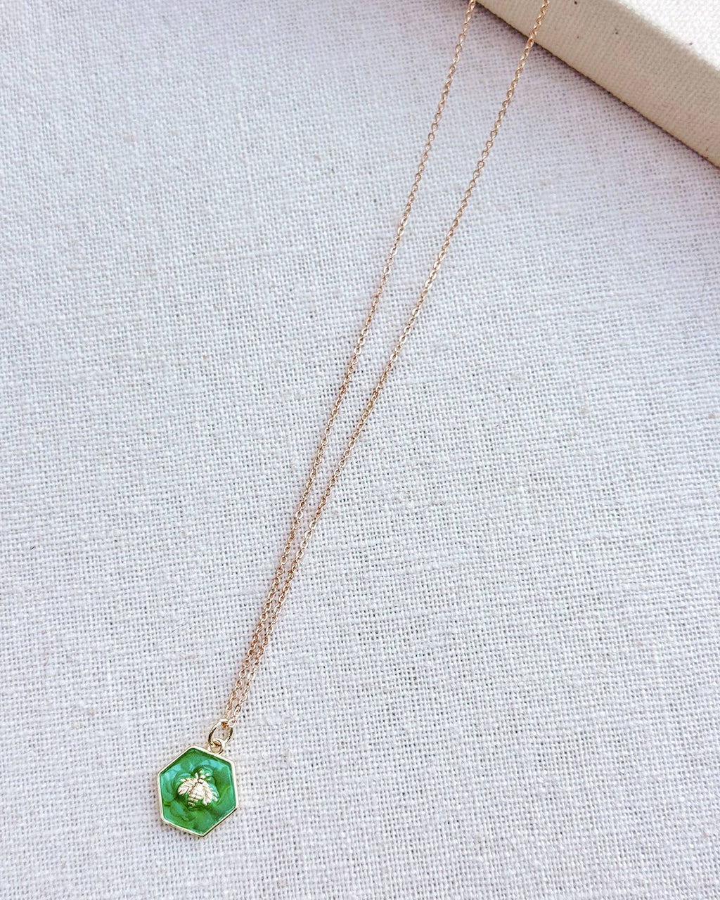 Gold Green Enamel Charm Necklace