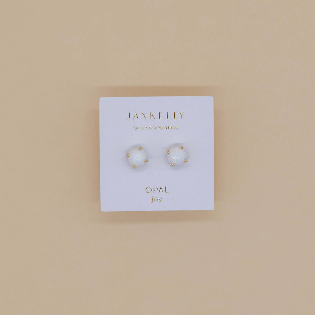 White Opal & Gold Studs