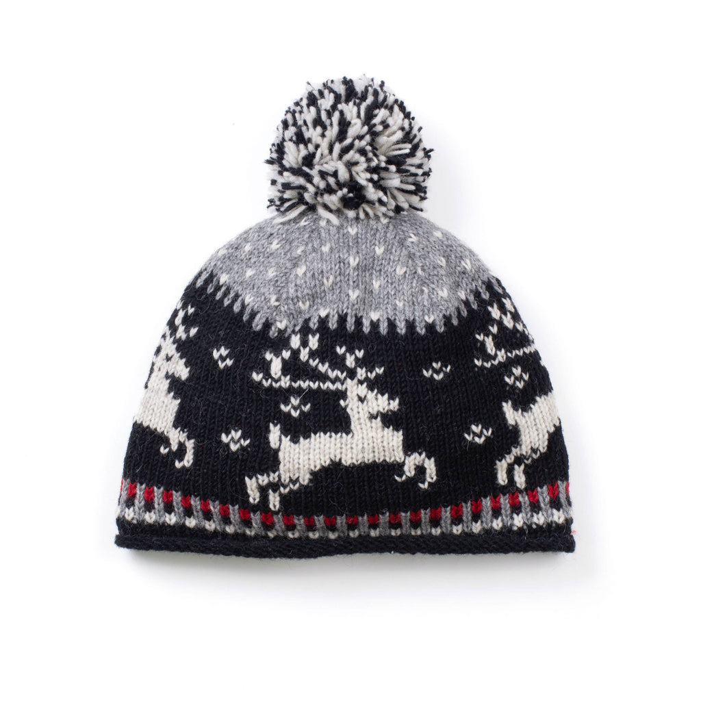 Yuletide Festive Wool Beanie Hat with Pom-Pom: Fawn