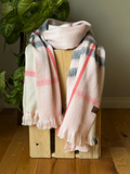 Cherry Blossom Plaid Alpaca Wool Blanket Scarf