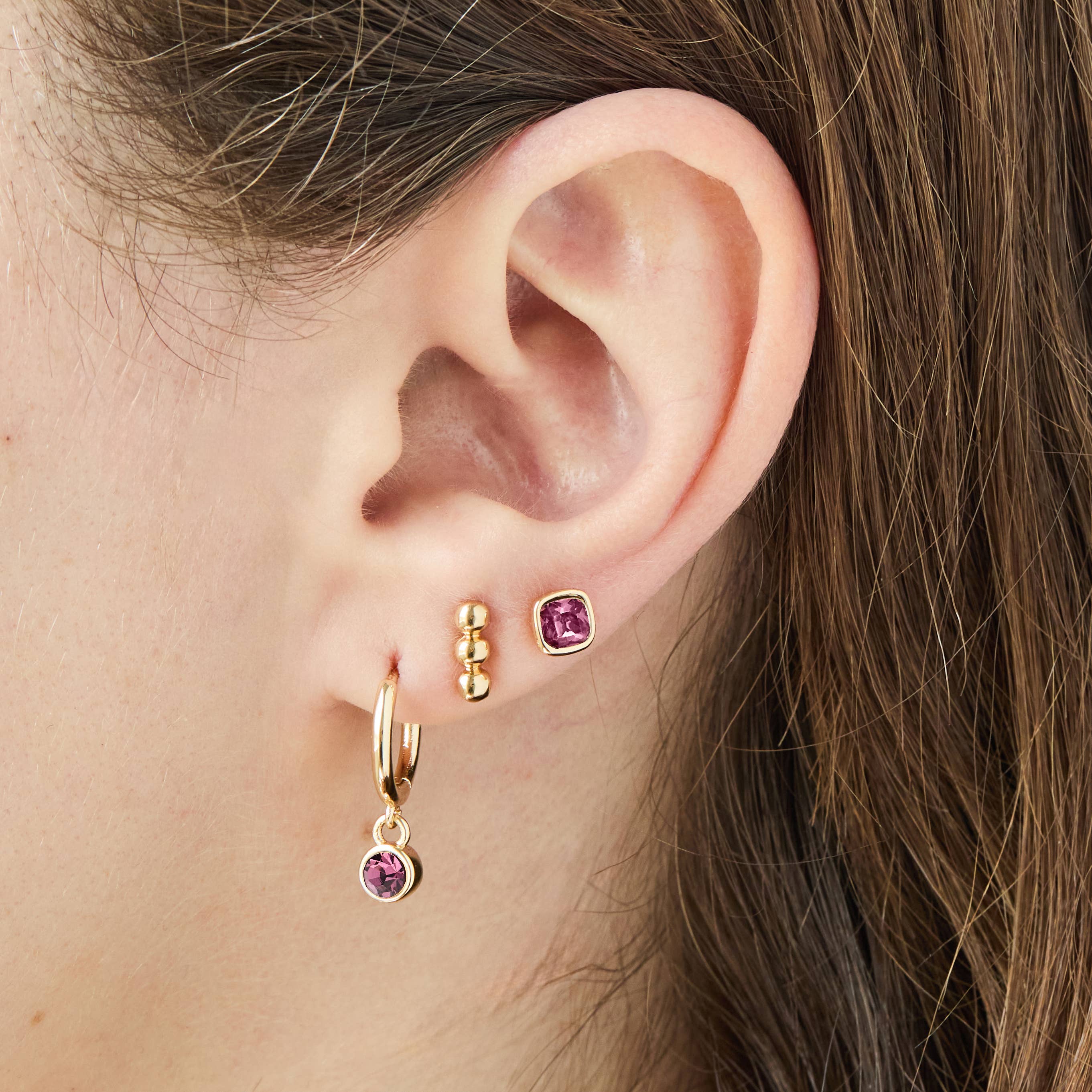February Birthstone Stud + Huggie Hoop Earrings | Spring