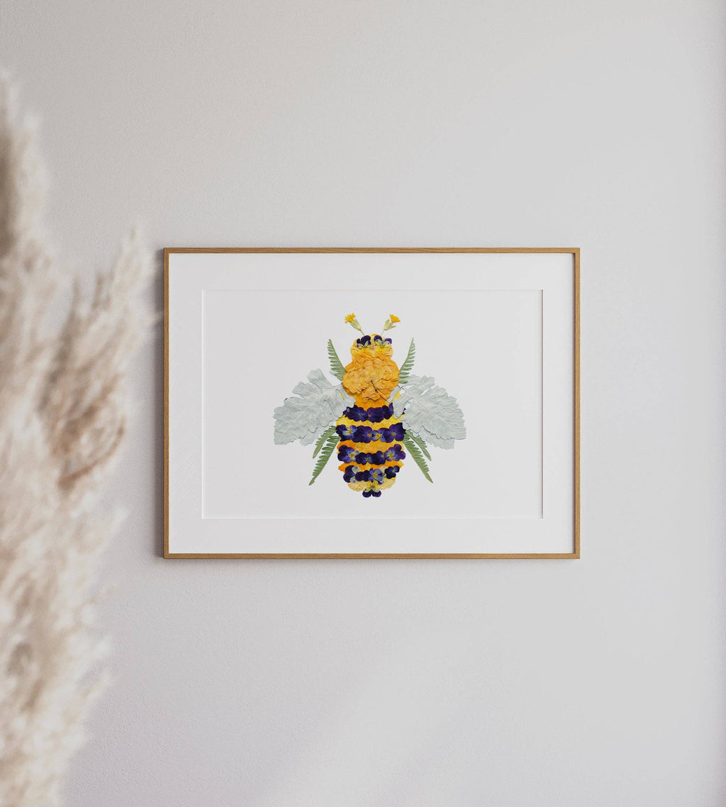 Bee, Pressed Flower Art Print