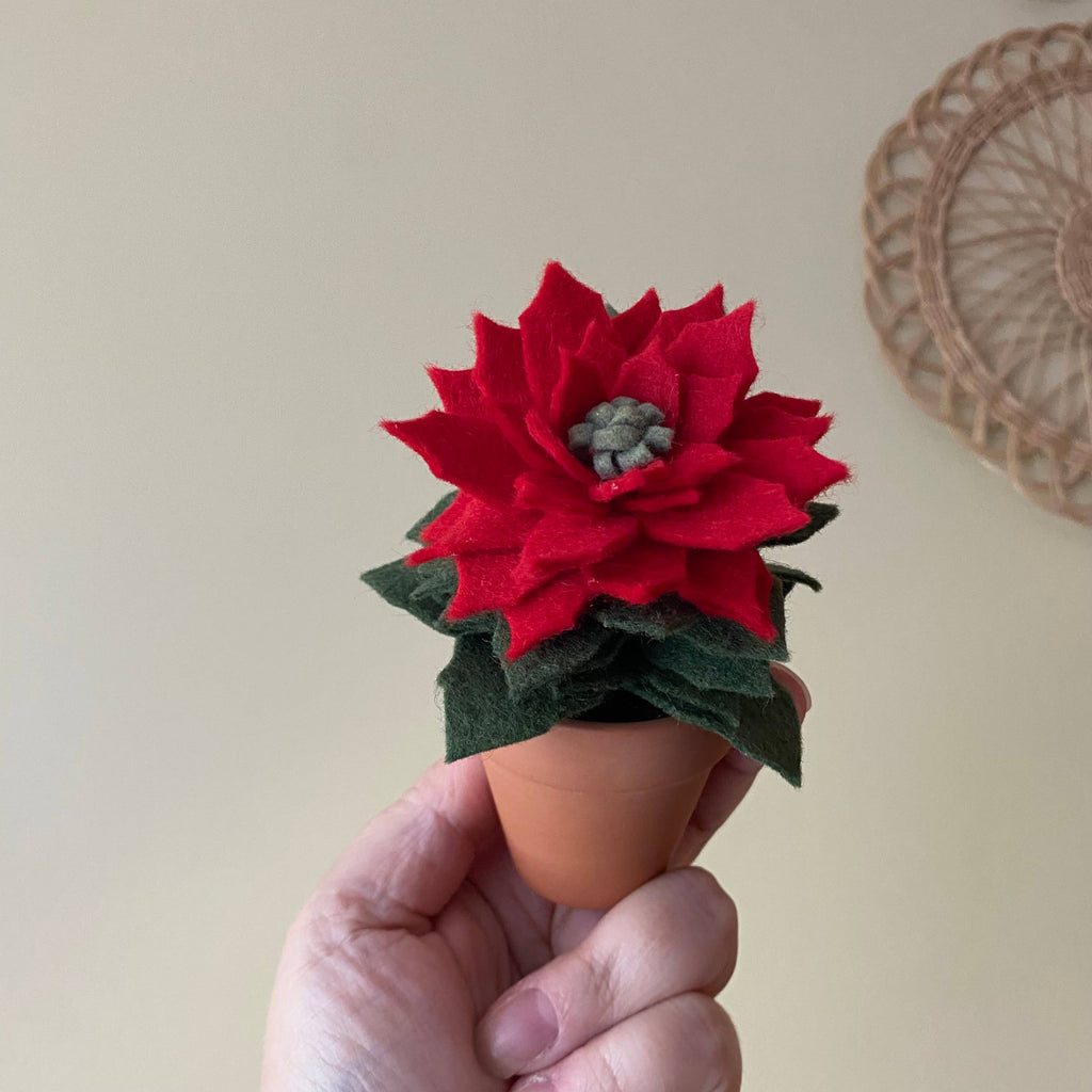 Christmas Mini Felt Poinsettia in Terracotta Pot
