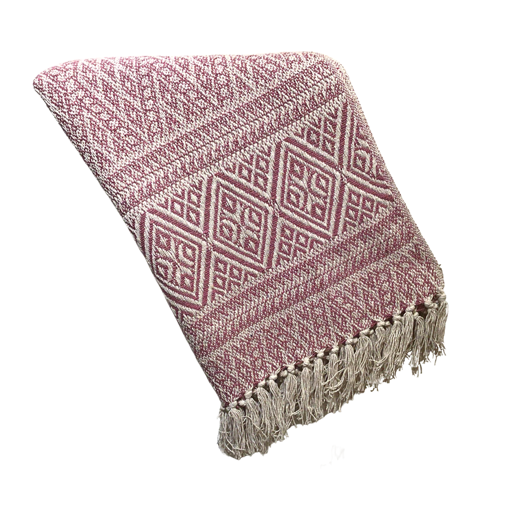 G00400: Multi size diamond woven throw,fuchsia/beige 80% c