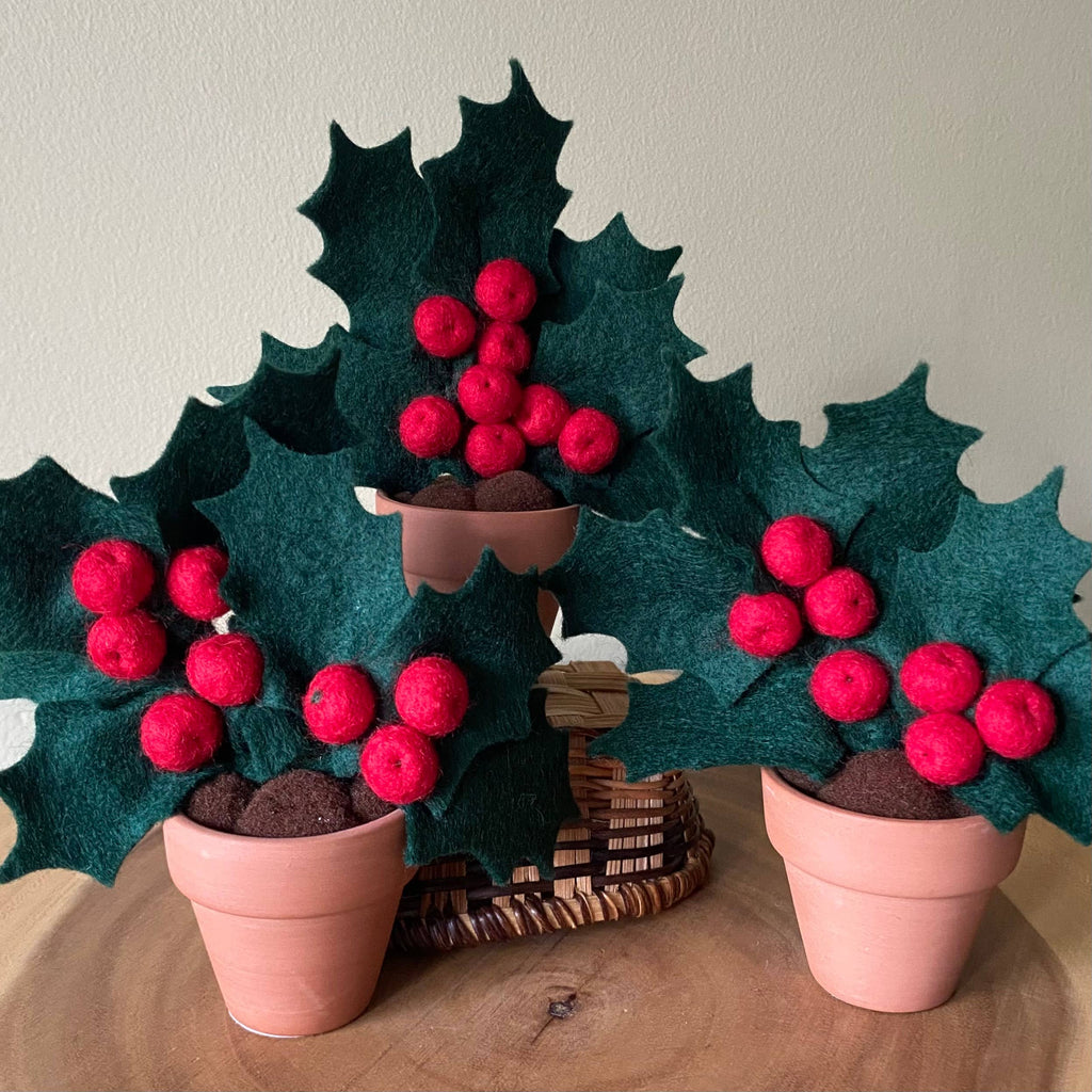 Christmas Holly Felt Forever Plant (Dec Birth Month Flower): Red