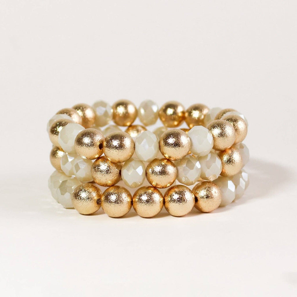 Stretch Bracelet | Layered Gold & Ivory Beads