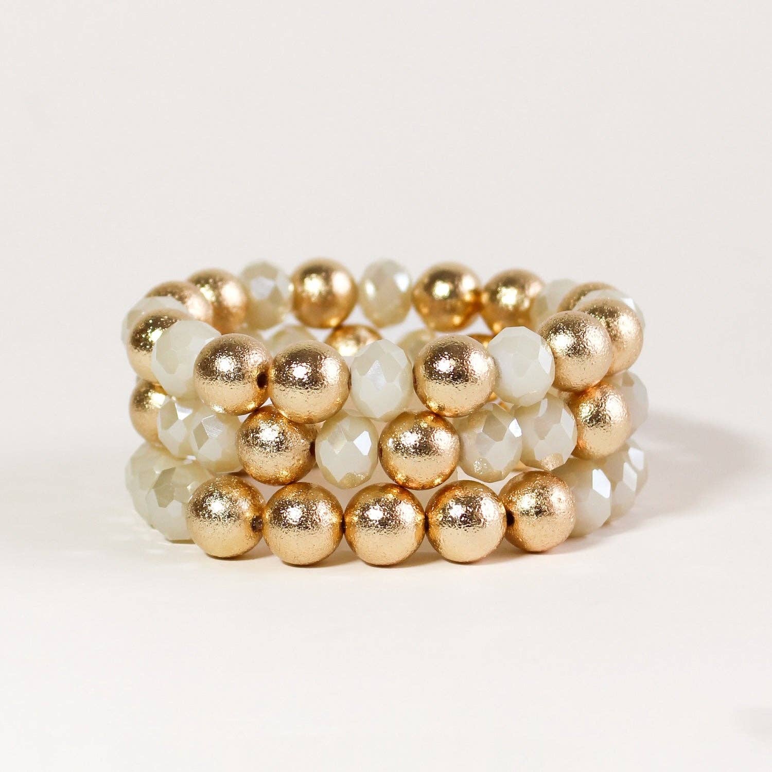 Stretch Bracelet | Layered Gold & Ivory Beads