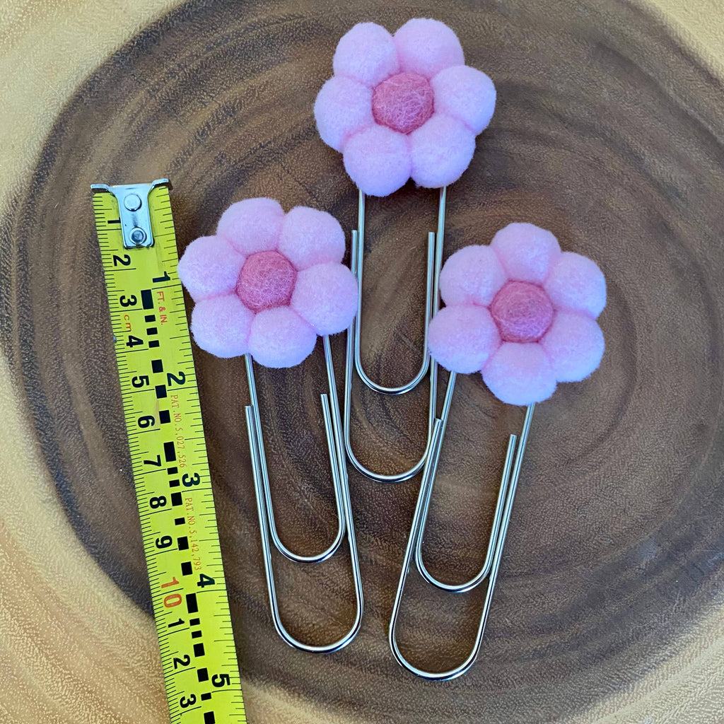 Flower Bookmark/ Oversized Paper Clip/ Pompom & Felt Flower : Sangria