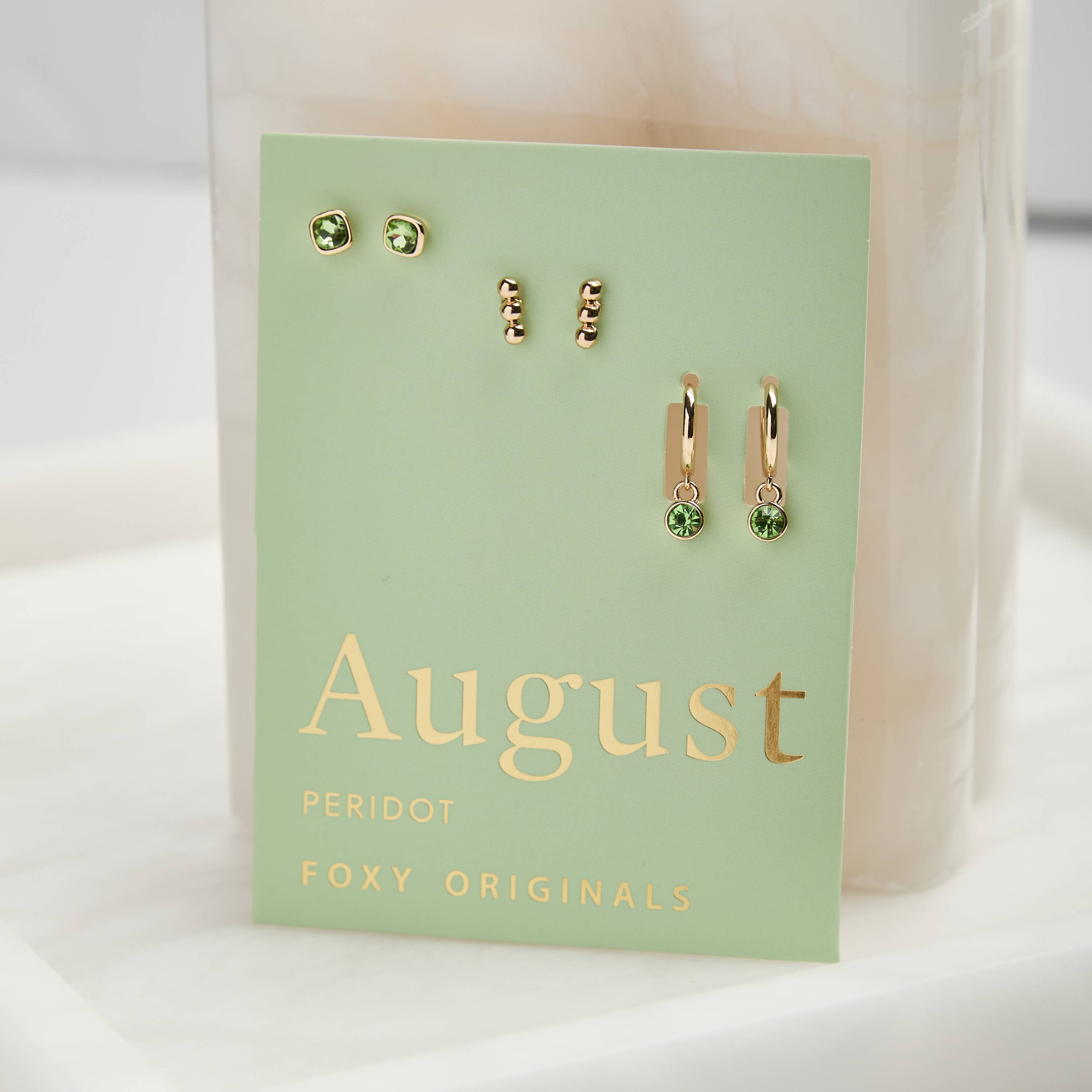 August Birthstone Stud & Huggie Hoop Earrings | Spring 2026