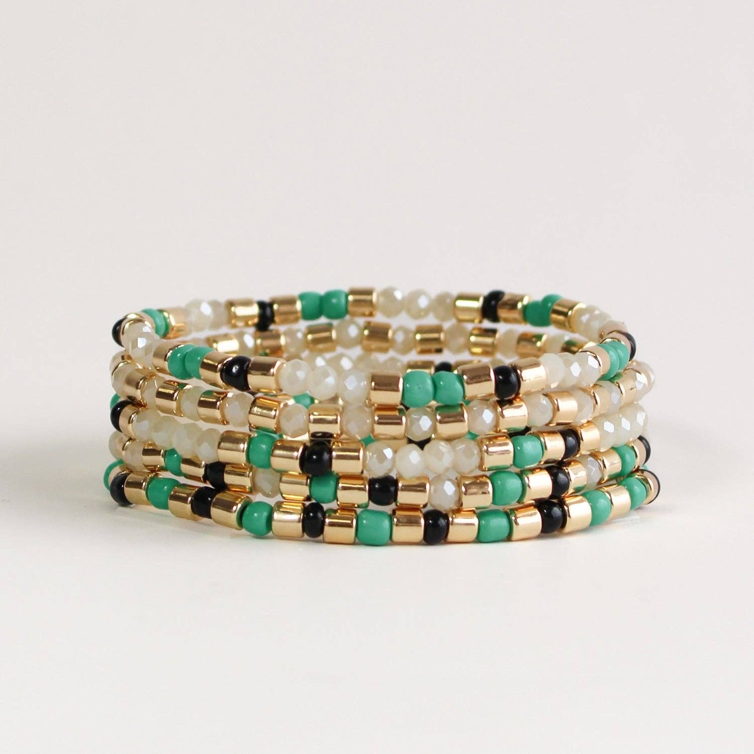 Stretch Bracelet | Layered Green, White & Gold