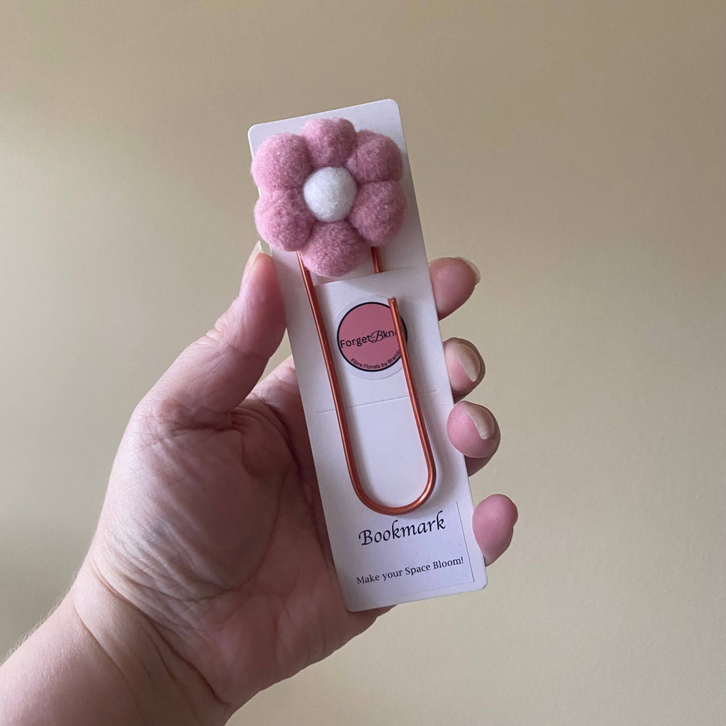 Flower Bookmark/ Oversized Paper Clip/ Pompom & Felt Flower : Peachy Pink