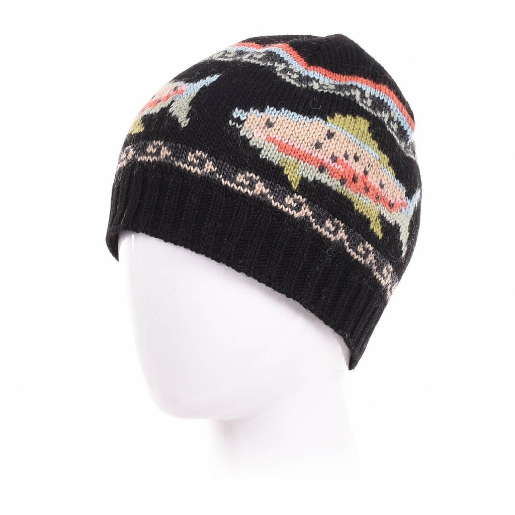 Trout Wool Beanie Hat with Fish Motif : Moss