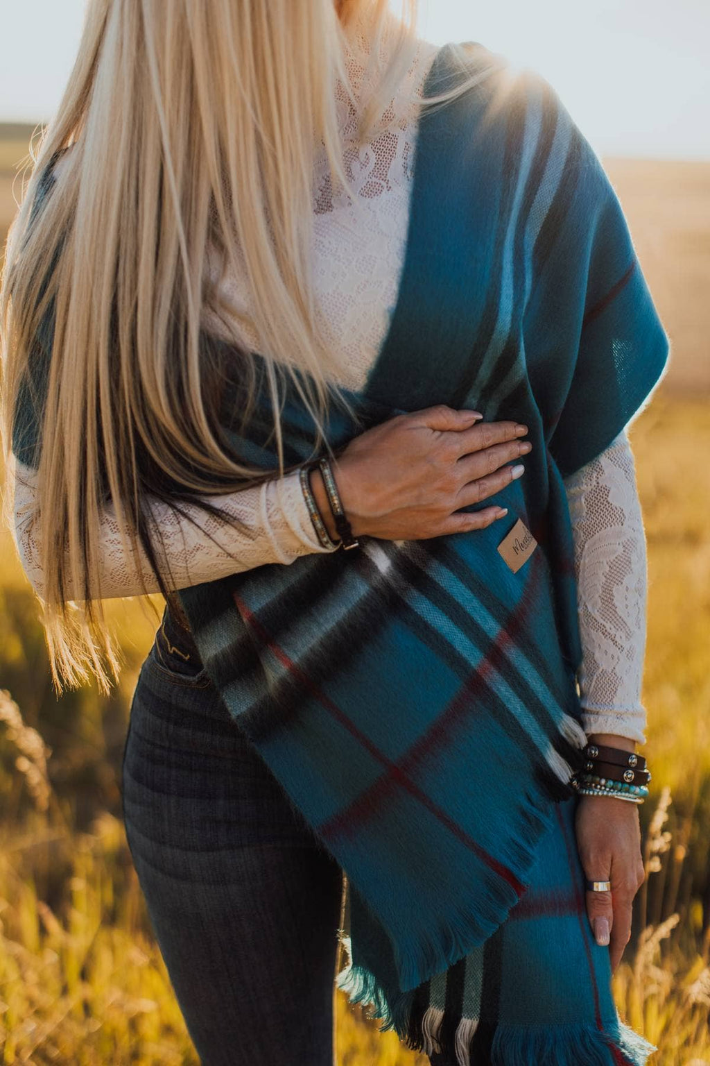 Cerulean Metro Plaid Alpaca Scarf