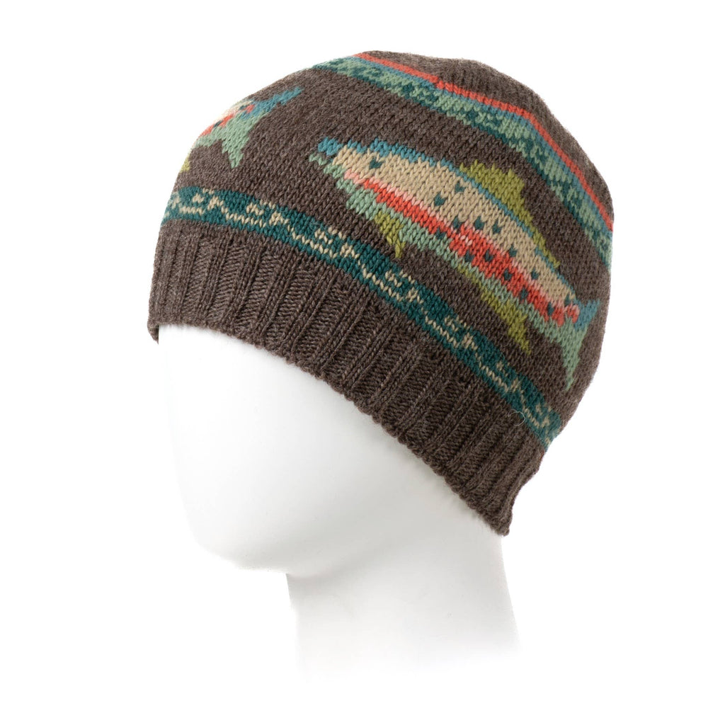 Trout Wool Beanie Hat with Fish Motif : Black