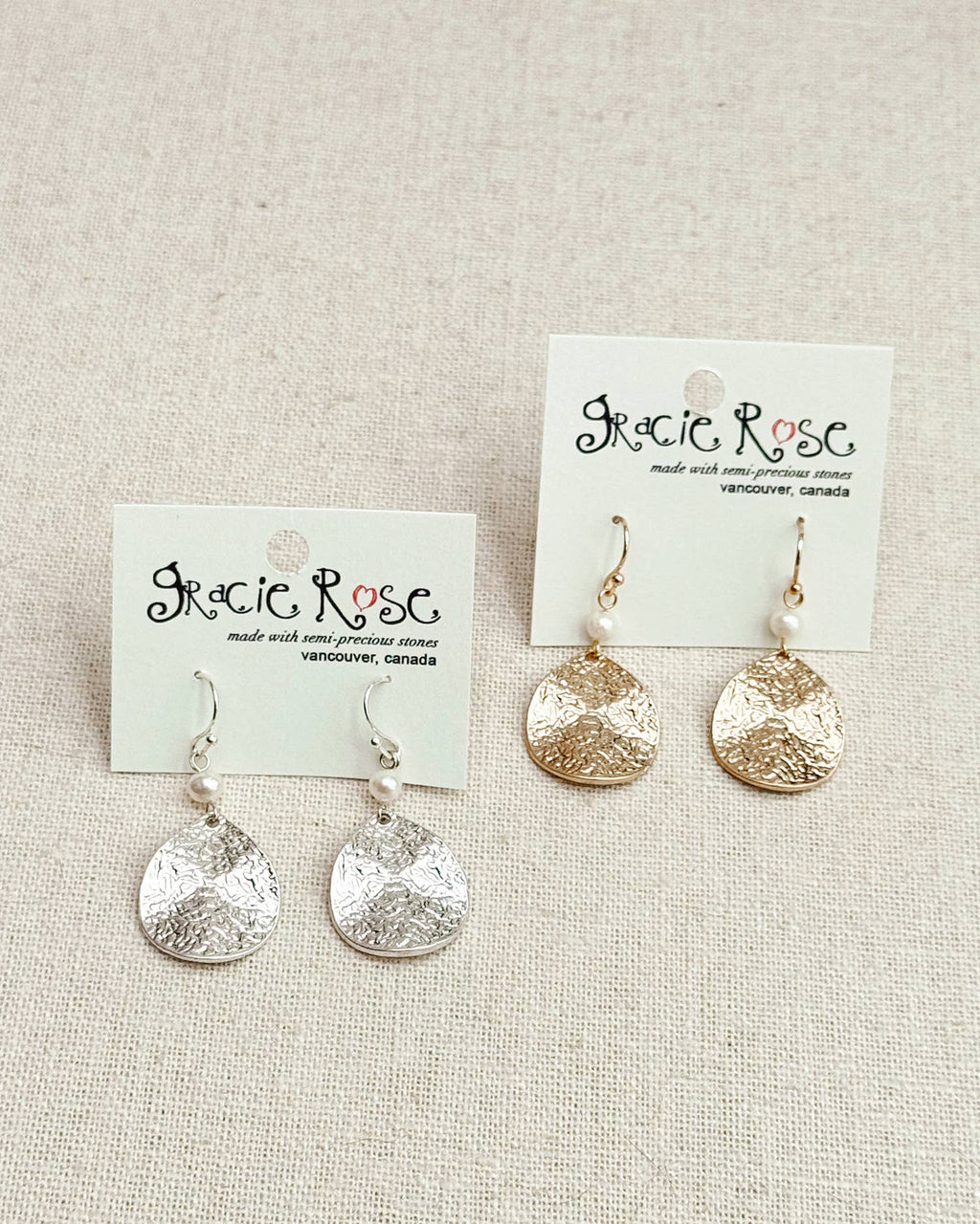 Hammered Teardrop & Freshwater Pearl Dangle Earrings