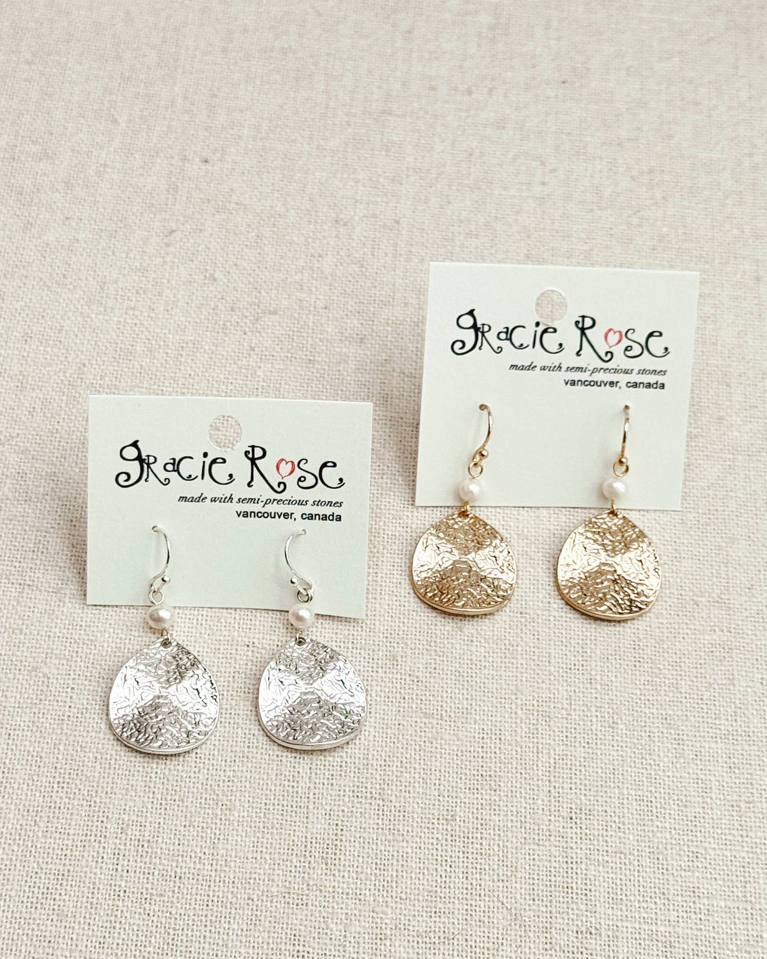 Hammered Teardrop & Freshwater Pearl Dangle Earrings