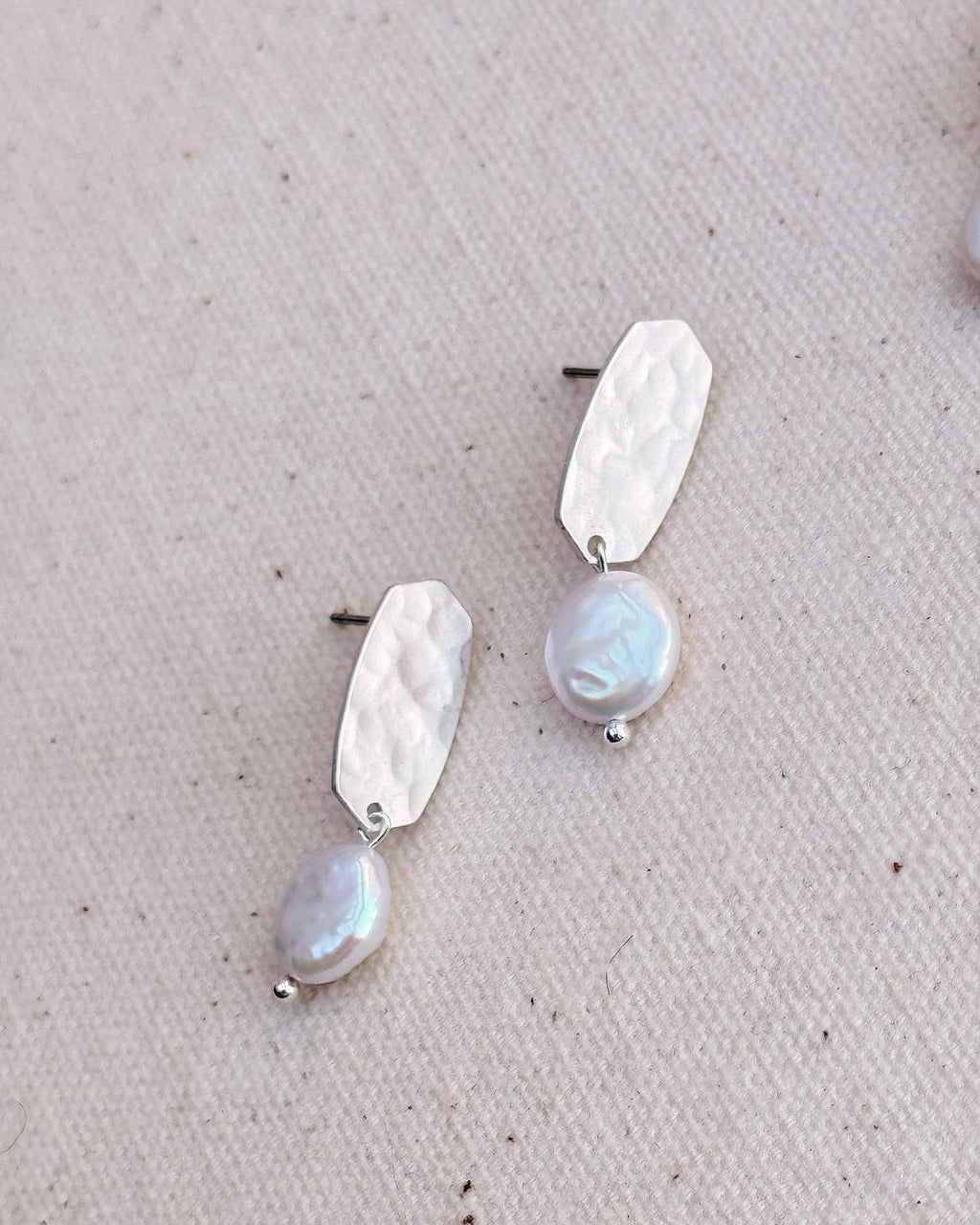 Hammered Stud Coin Pearl Drop Earrings